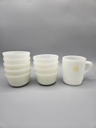 Milk Glass Lot Of Bowls With Fire King Mug