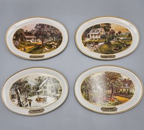 Set Of Four Currier And Ives Small Oval Season Tins