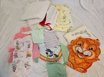 A Collection Of Vintage Toddler Clothes, Shoes, And Blankets