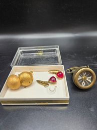 Two Pairs Of Cufflinks With Vintage Marbles Compass