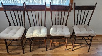 Four Vintage Wooden Chairs With Cushions