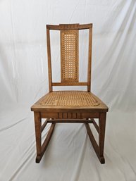 Antique Oak Rocking Chair With Caned Seat