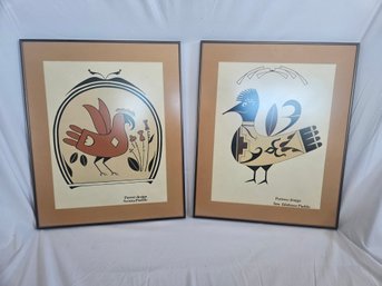 Pair Of Native American Design Litho On Paper