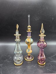 Set Of Three Egyptian Glass Perfume Bottles