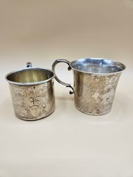 A Pair Of Vintage Sterling Silver Monogrammed Baby Cups