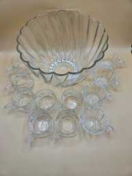 Vintage Glass Punch Bowl With Glasses