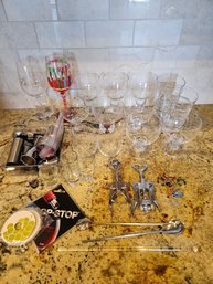 Huge Wine Glass Lot With Wine Accessories