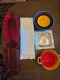 Plastic Platters With Mixing Bowls And Collanders