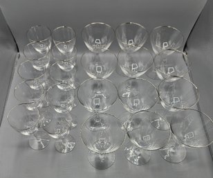 Vintage Fostoria Crystal Wine Glasses With Silver Rims
