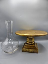 Gold Cake Stand With Glass Wine Decanter