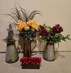 Farmhouse Tin Flower Holders With Faux Flowers