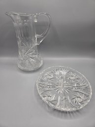 Crystal Pitcher With Matching Dish