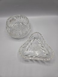 Pair Of Crystal Floral Etched Candy Dishes