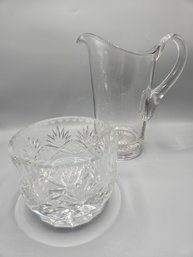 Glass Pitcher With German Lead Crystal Illusions Bowl