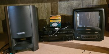 Vintage TV Set With VCR And Bose Speaker