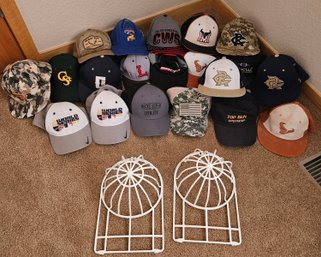 Collection Of Baseball Hats With Hat Holders