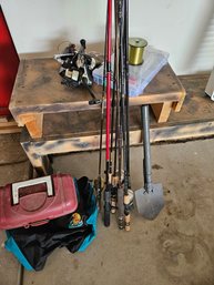 Fishing Pole Lot With Tackle Box And Reels