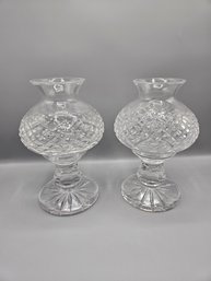 A Pair Of Vintage Waterford Crystal Two Piece Hurricane Candle Holder