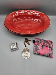 Two Rachel Ray Plates With Miscellaneous Items