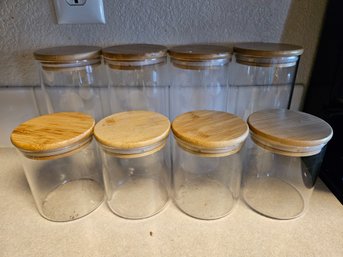 Eight Glass Jars With Sealing Lids