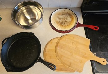 Cuisinart Metal Mixing Bowls With Cast Iron Skillet And Cutting Boards