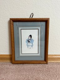 P Buckley Moss Print Of Amish Girl In Blue Holding Cat Signed And Numbered