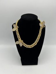 Blingy Butterfly Rhinestone And Gold Toned Costume Jewelry Necklace