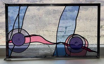 Simplistic Stained Glass In Shades Of Blue, Purple And Pink - Hangs Vertically