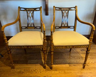 Pair Of Beautiful Southwood Connoissuer Chairs With Painted Floral Design (See Close Up Photos)