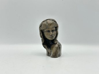 Small Bronze Bust Sculpture Of Young Woman