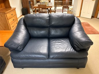 Navy Blue Leather Loveseat - In Like New Condition