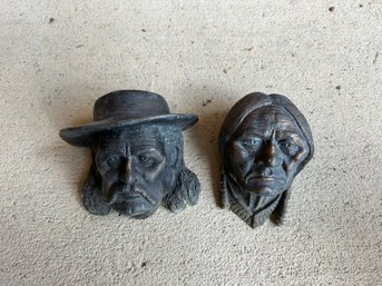 L. Lubeski Bronze Sculpture Heads Artist Proofs - Wild Bill Hickok And Native American Sitting Bull?
