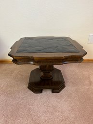Vintage 1970s Wood Side Table With Stone Inset Top (#1)