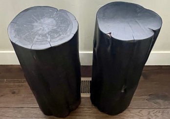 Fun Black Painted Tree Trunk Side Tables