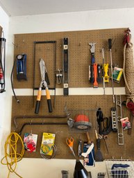 Contents Of Wall Space - Tools - Level, Rope On Pulleys, Hedge Clippers And More