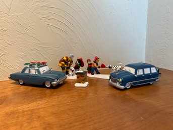 Department 56 Christmas Figures - Cars, Chimney, And Fireman / Dalmation Figurines