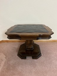 Vintage 1970s Wood Side Table With Stone Inset Top (#2)