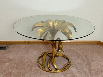 Vintage Hollywood Regency Style Gilted Gold Lily Side Table