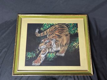 Vintage Asian Tiger Painting Framed Art