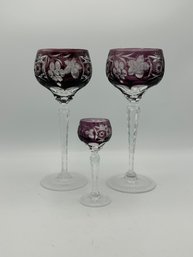 Pair Of Amethyst Tall Hock Wine And A Cordial By Nachtmann - Pattern Traube