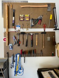 Contents Of Wall Space - Tools - Hammers, Axe, Yardsticks And More