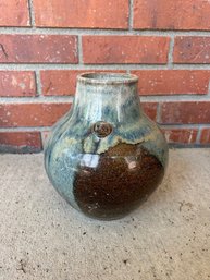 8.5in Blue And Brown Pottery Vase - Signed