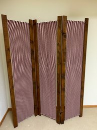 Vintage Tri-fold Dressing Screen Room Divider With Fantastic Fabric