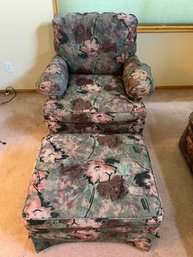 Vintage Floral Chair With Detached Cushions And An Ottoman