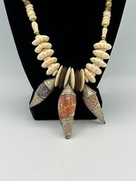 Shell, Brass And Bone Necklace