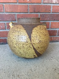 9.5in Brown Handled Pottery Vase - Signed