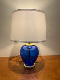 Mid Century Cobalt Blue Crackle Glass Table Lamp