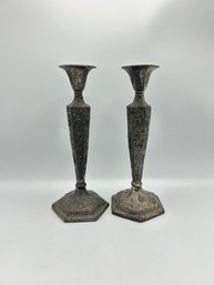 Vintage Pair Of Candlestick Candle Holders With Detailed Design