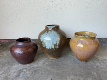 Pottery Vases - 3 Pieces In Complimentary Shades