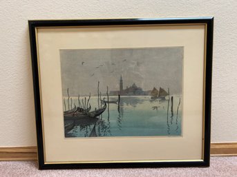 Hans Frank 'S. Giorgio From The Piazetta, Venice' Woodblock Print Pencil Signed And Dated